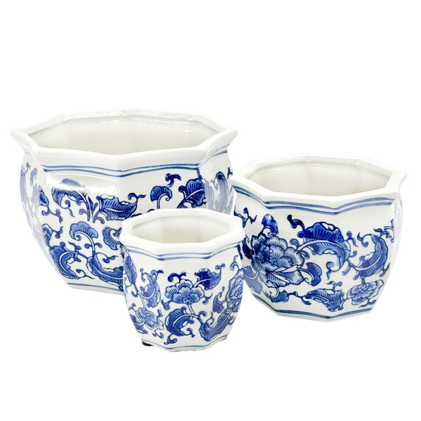 Ceramic Chinoiserie Planter Set of 3