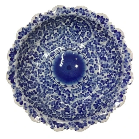 Blue & White Ruffle Porcelain Bowl