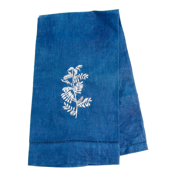 Indigo Embroidered Tea Towel