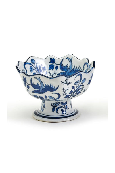 Blue & White Scalloped Footed Bowl