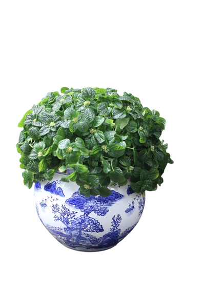 11" Blue and White Landscape Round Planter
