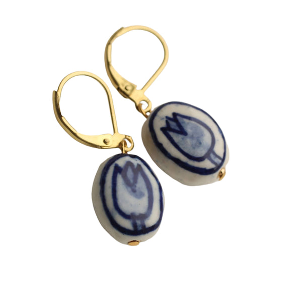 Blue Delft Tulip Earrings