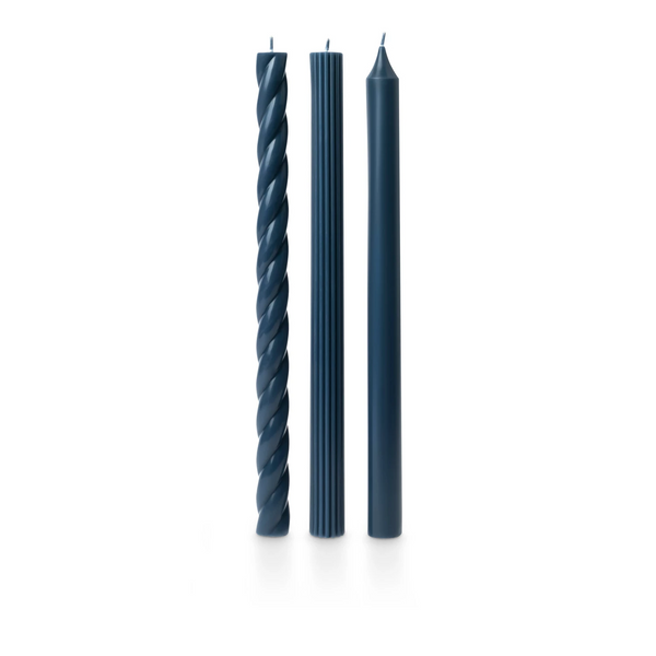 Assorted Taper Candles in Dark Blue