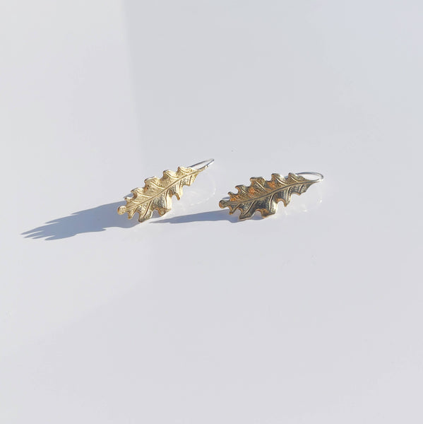 Raw Brass Oak Leaf Earrings: Large