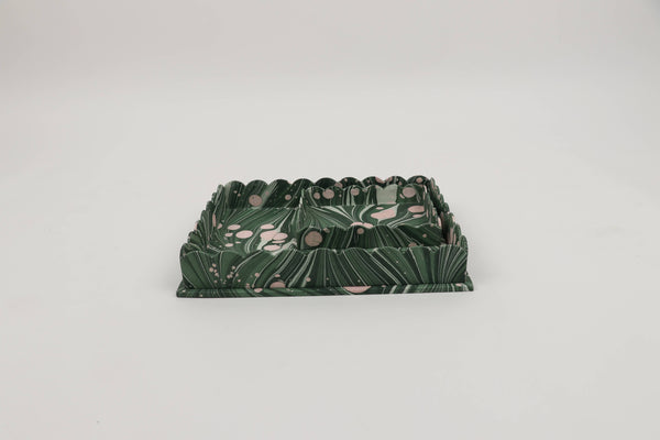 Marbled Scalloped Desk Tray Set: Fire Whirl Green