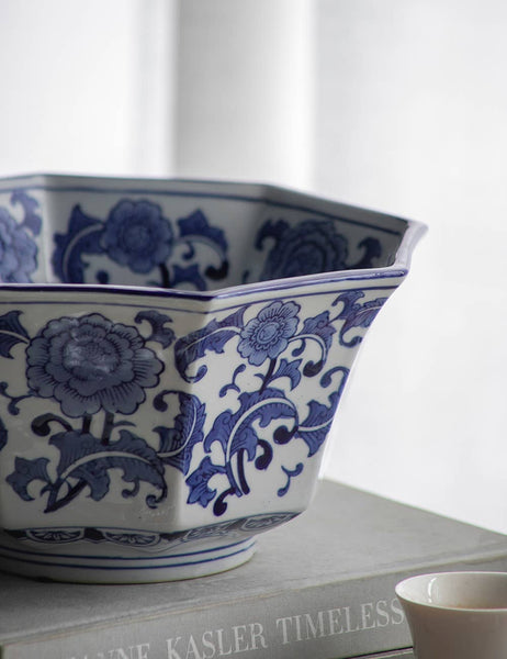 Octagonal Blue and White Porcelain Bowl