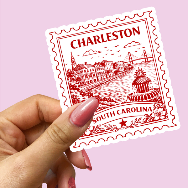 Charleston South Carolina Postage Stamp Sticker: 2 inches