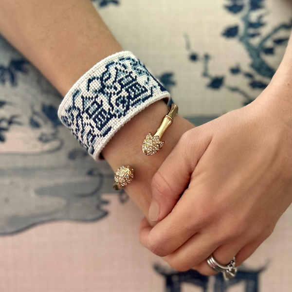Chinoiserie Needlepoint Cuff Bracelet