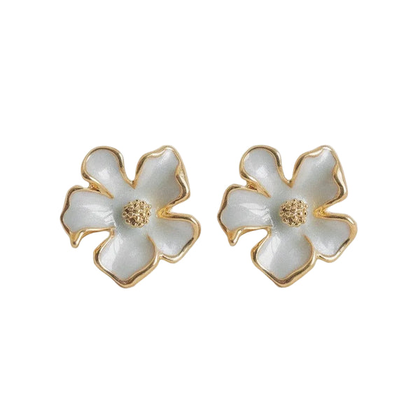 French Enamel Gardenia Stud Earrings