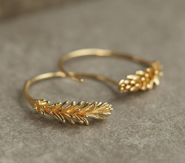 Small Gold Leaf Hoop Earrings