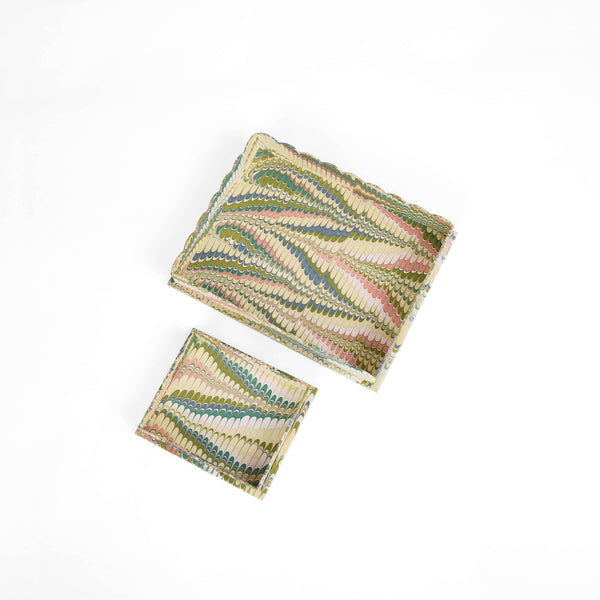 Marbled Scalloped Desk Tray Set: Mountain Moss