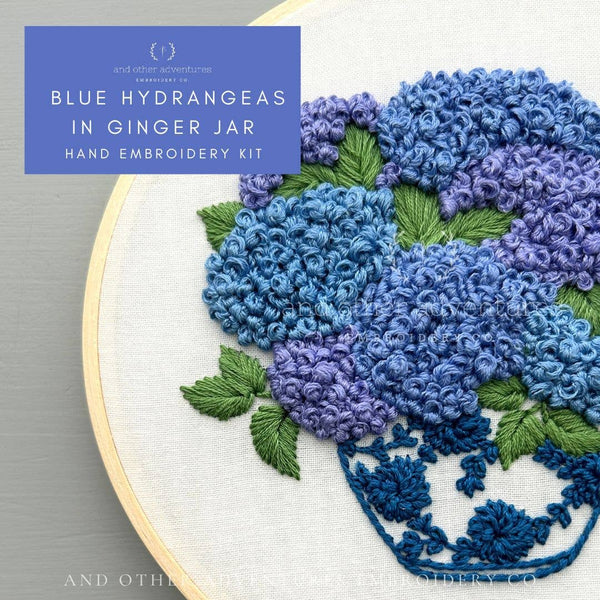 Blue Hydrangeas in Ginger Jar -  Intermediate Hand Embroidery Kit