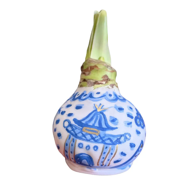 Hand Painted Blue and White Chinoiserie Waxed Amaryllis Bulb