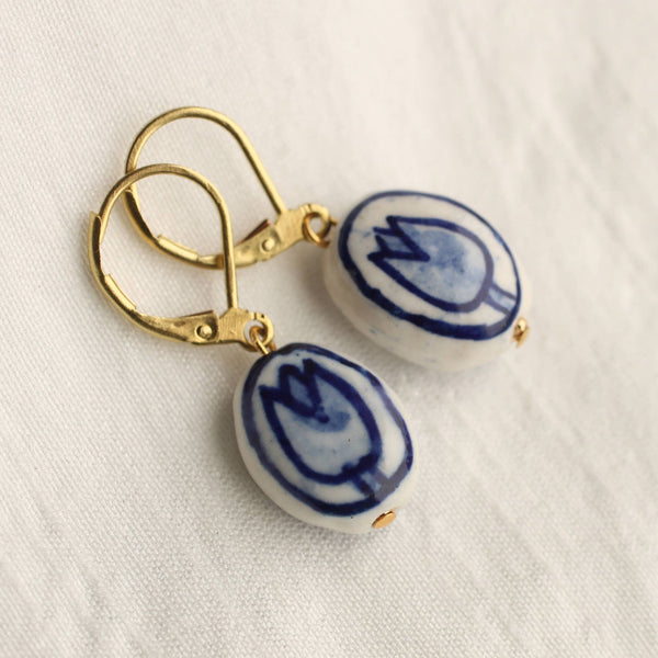 Blue Delft Tulip Earrings