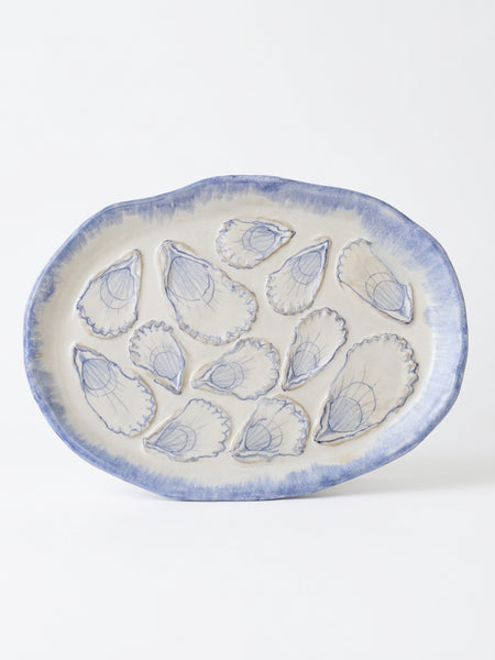 Blue White Hand-Painted Oyster Plate by Carolina Creamware