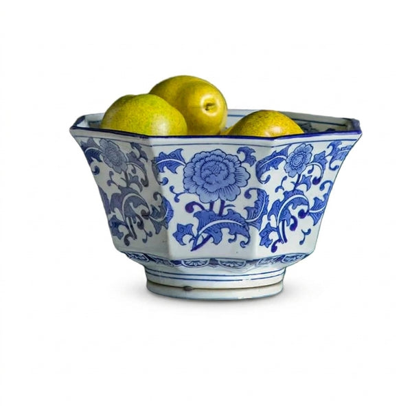Octagonal Blue and White Porcelain Bowl
