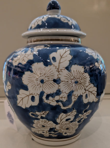 Blue & White Chinoiserie Jar 10"