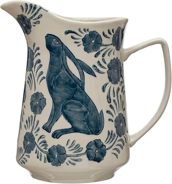 Blue and White Rabbit Pitcher