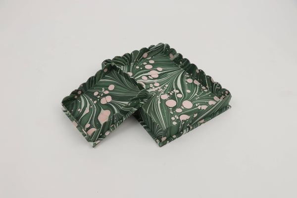 Marbled Scalloped Desk Tray Set: Fire Whirl Green