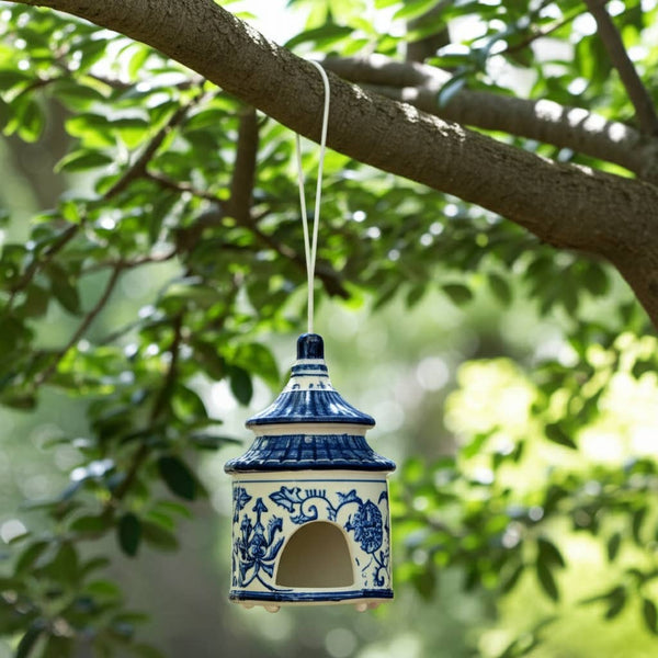 Blue and White Chinoiserie Ceramic Bird House