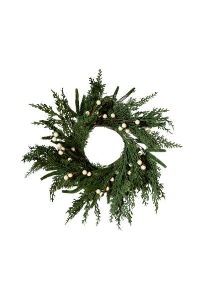 White Plum Berry Norfolk Cypress Real Touch Wreath - 14"