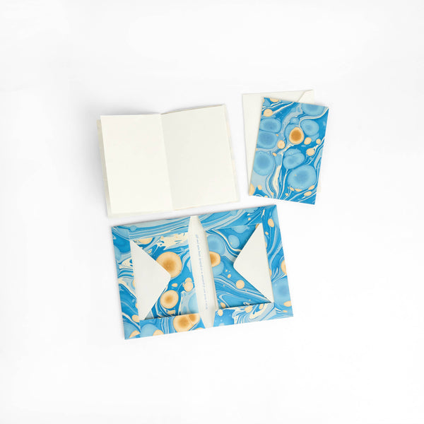 Marbled Greeting Card Set: Golden Blue Pebble