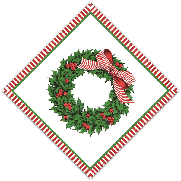 Holly Wreath Paper Cocktail Napkins