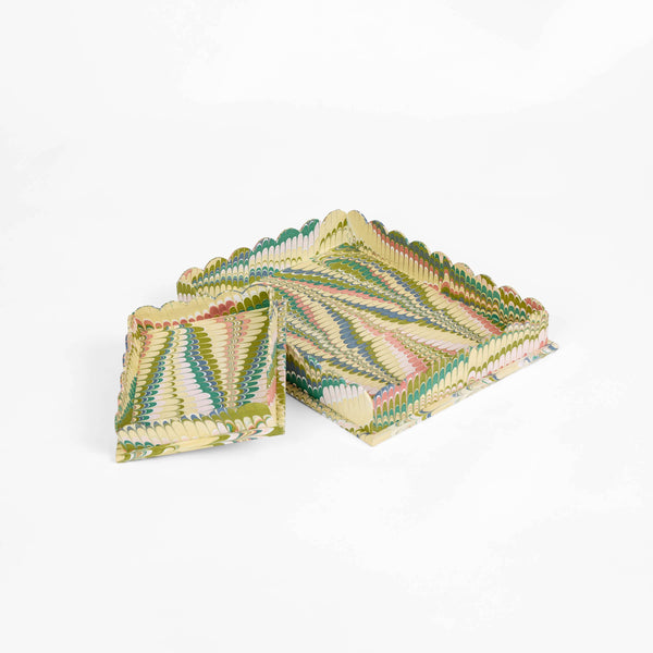 Marbled Scalloped Desk Tray Set: Mountain Moss