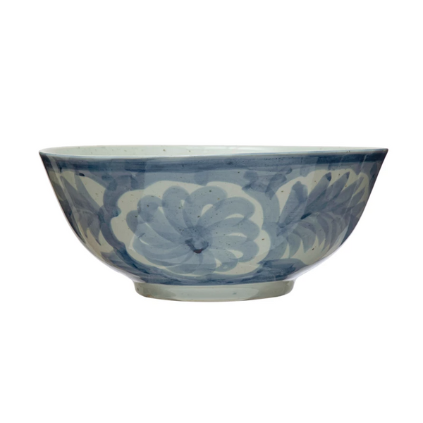 Blue & White Hand-Painted Stoneware Bowl