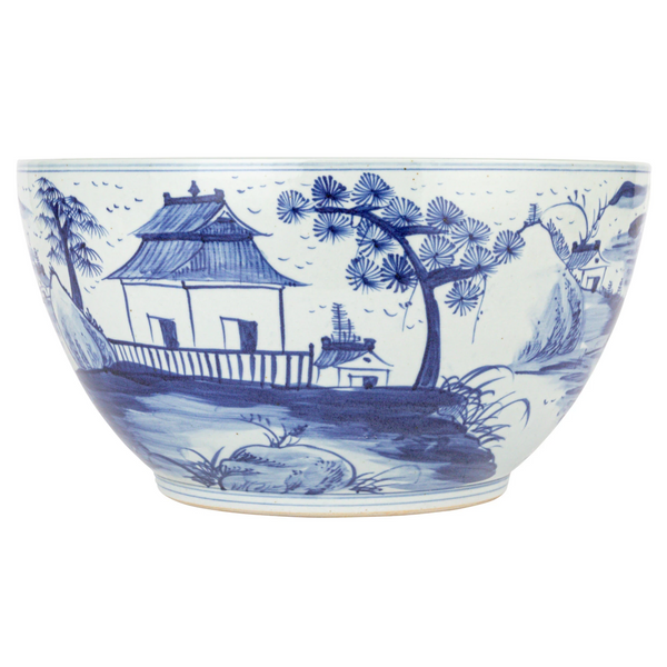 Blue & White Hand-Painted Planter 15.75"