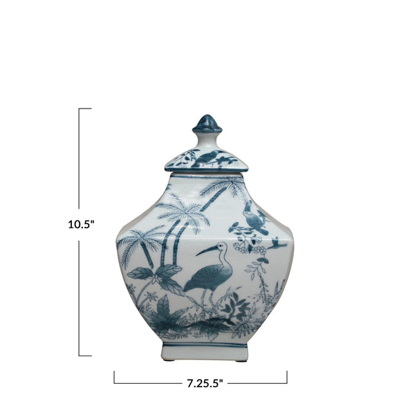 Blue Birds Square Ginger Jar