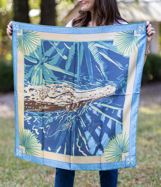 Blue Ocmulgee Alligator Silk Scarf