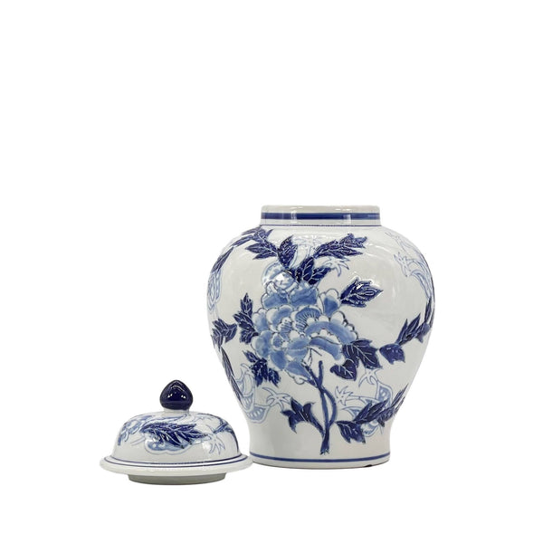 Classic Blue & White Floral Ceramic Ginger Jar 10"