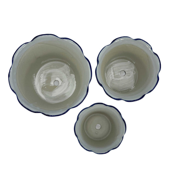 Ceramic Chinoiserie Planter S/3 Fluted Scallop