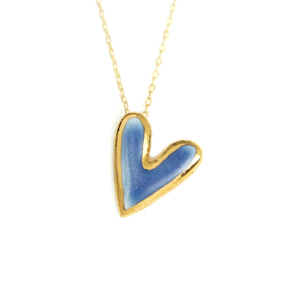 Wedgewood Blue and Gold Heart Necklace