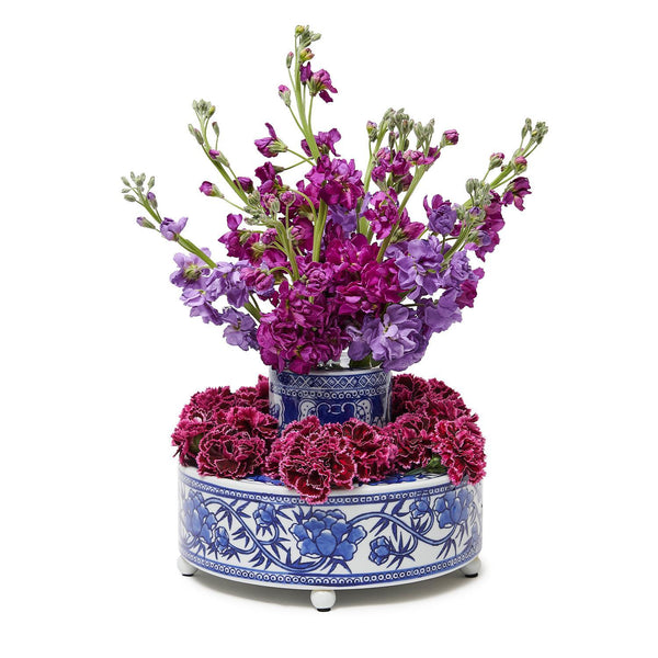 Hand-Painted Blue Willow Floral Arranger