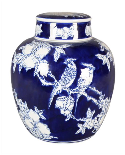 Blue and White Bird and Fruit Ginger Jar