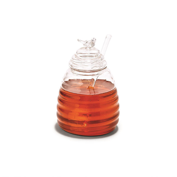 Glass Honeypot with Lid and Dipping Stick