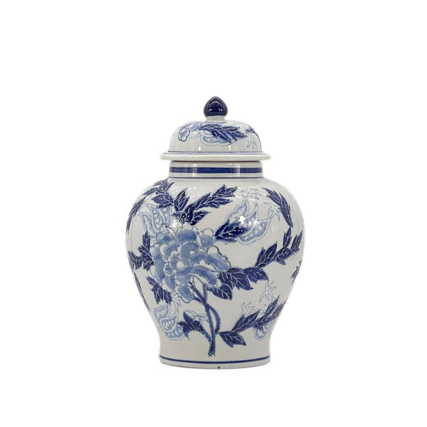 Classic Blue & White Floral Ceramic Ginger Jar 10"