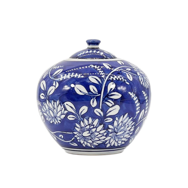 Blue & White Porcelain Chinoiserie Jar 8"
