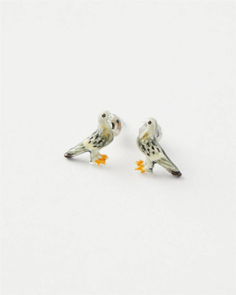 Enamel Pigeon Stud Earrings: Hanging Box