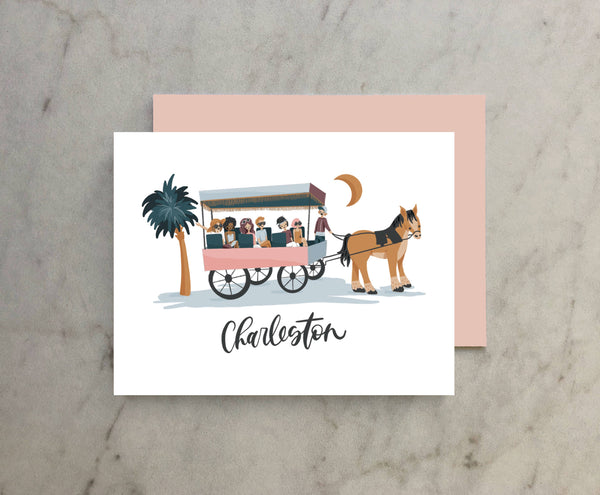 The Town Serif - Charleston - Horse + Carriage A2 Greeting Card